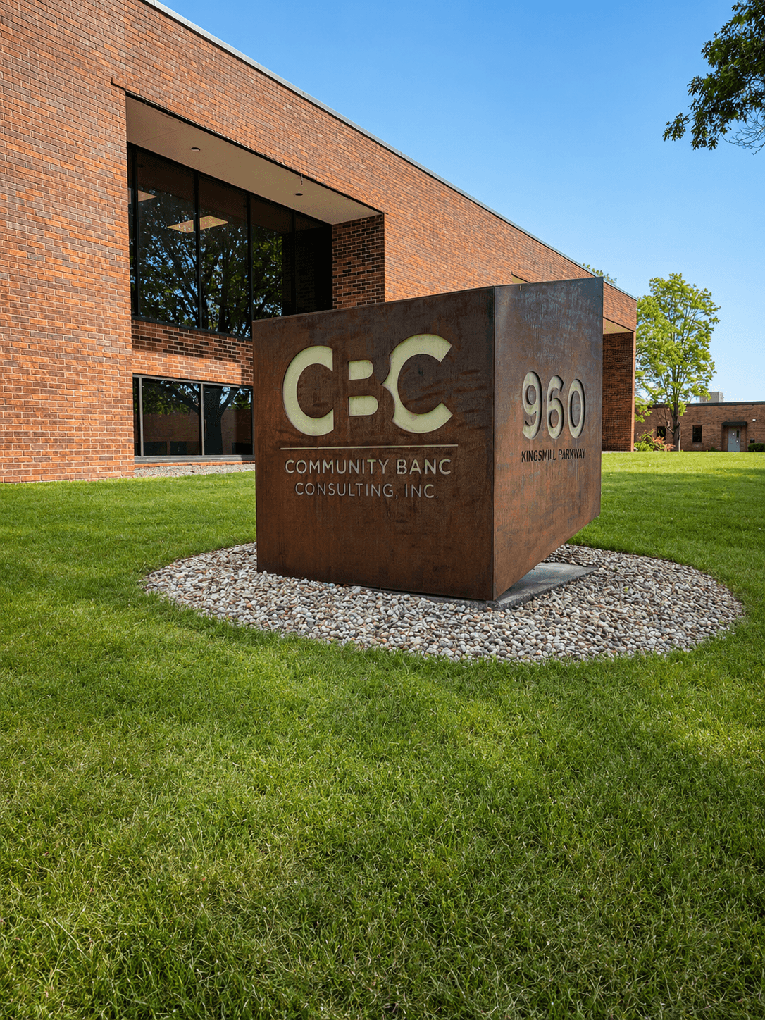 The Community Banc Consulting sign outside the office